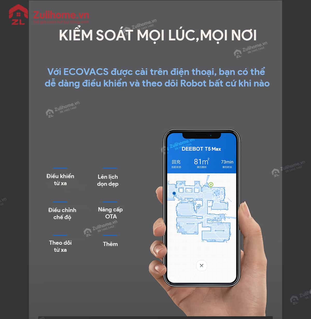 Ecovacs Deebot DX65 - T5 Max | Kiểm soát dễ dàng qua app 