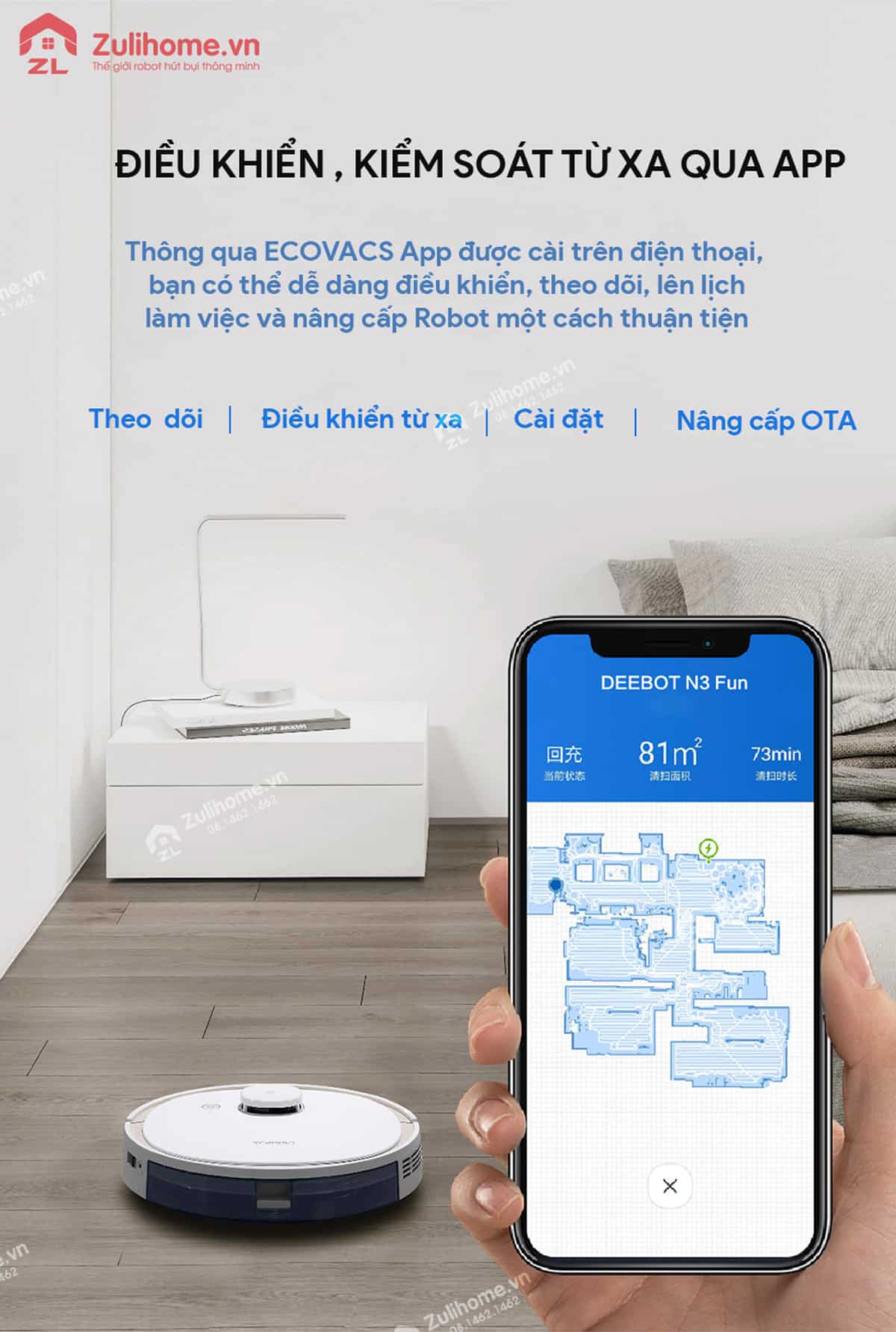 Ecovacs Deebot N3 Fun 360 | Điểu khiển từ xa qua app