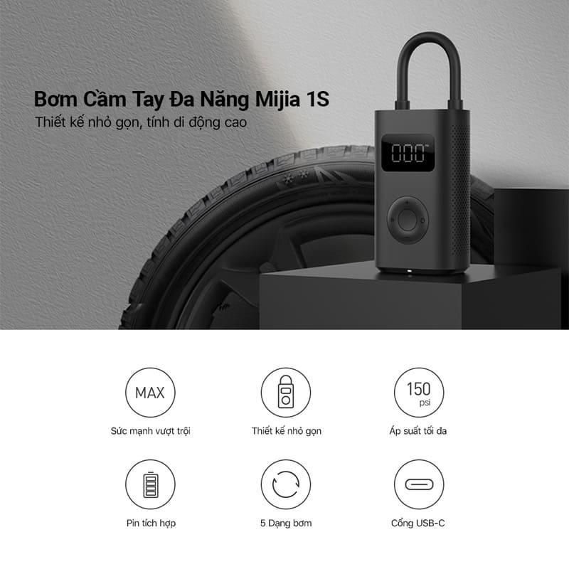 Bom lop o to Xiaomi Mijia Bicycle Pump MJCQB04QJ Bom dien cam tay MIJIA Air Pump 1S 4