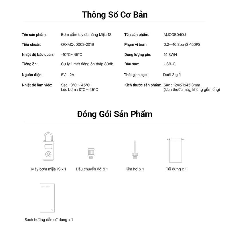 Bom lop o to Xiaomi Mijia Bicycle Pump MJCQB04QJ Bom dien cam tay MIJIA Air Pump 1S 5