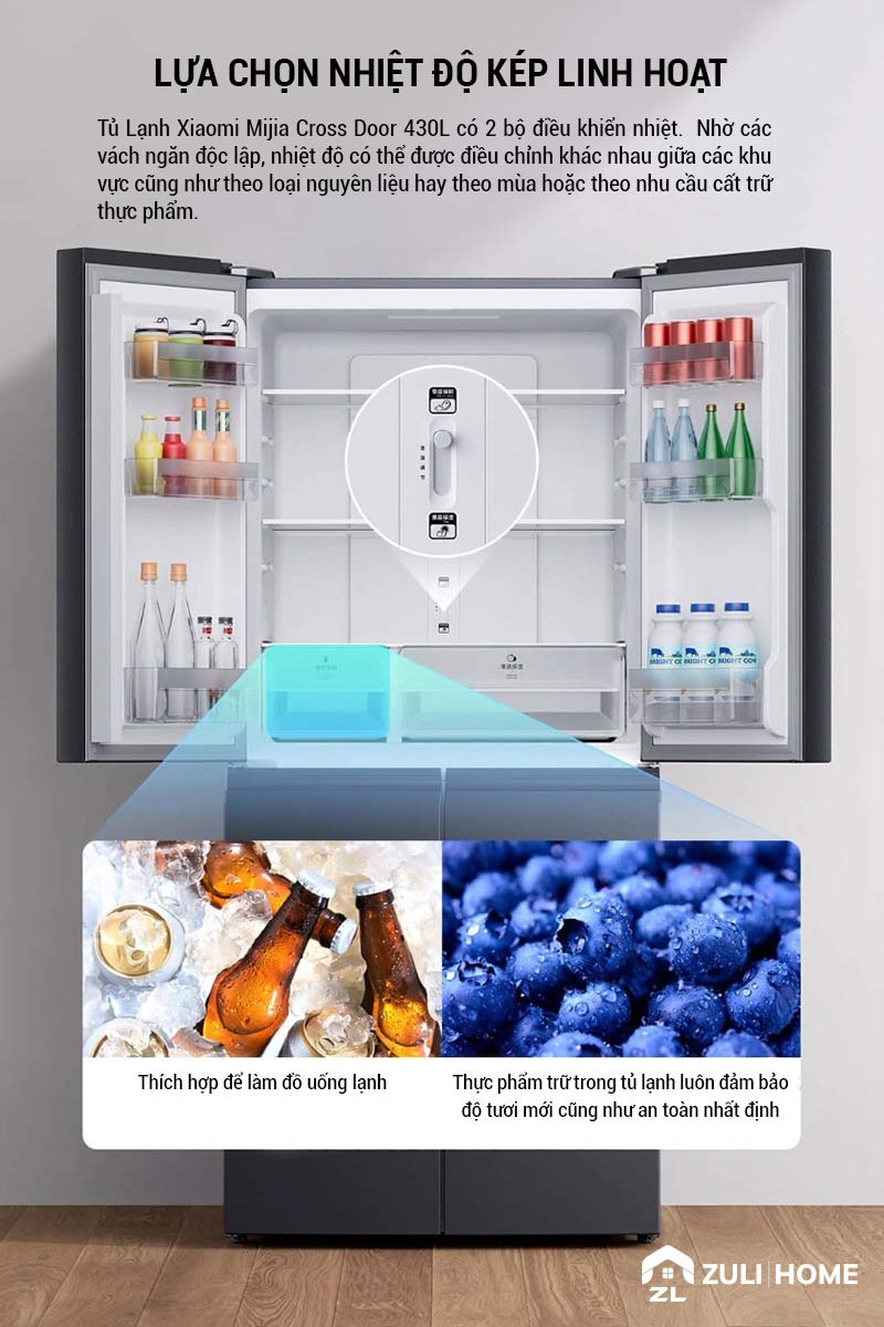 Tủ Lạnh Xiaomi Mijia Cross Door 430L - nhiệt độ kép linh hoạt 
