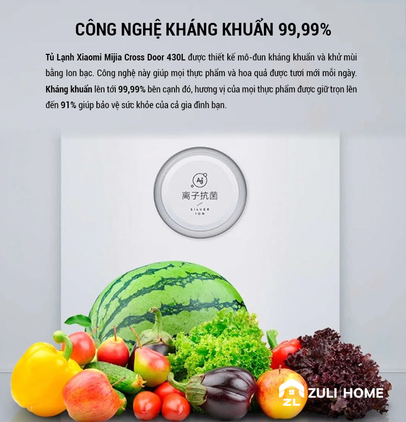 Tủ Lạnh Xiaomi Mijia Cross Door 430L Công nghệ kháng khuẩn 99,99% 