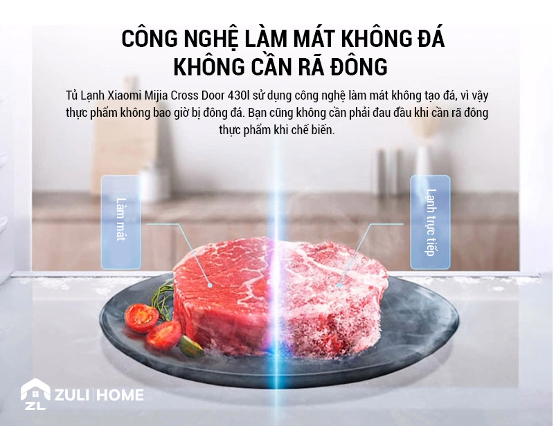 Tủ Lạnh Xiaomi Mijia Cross Door 430L Công nghệ làm mát không đá – không cần rã đông 