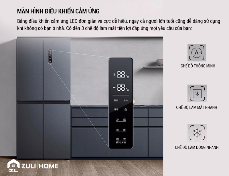 Tủ Lạnh Xiaomi Mijia Cross Door 430L Màn hình điều khiển cảm ứng 