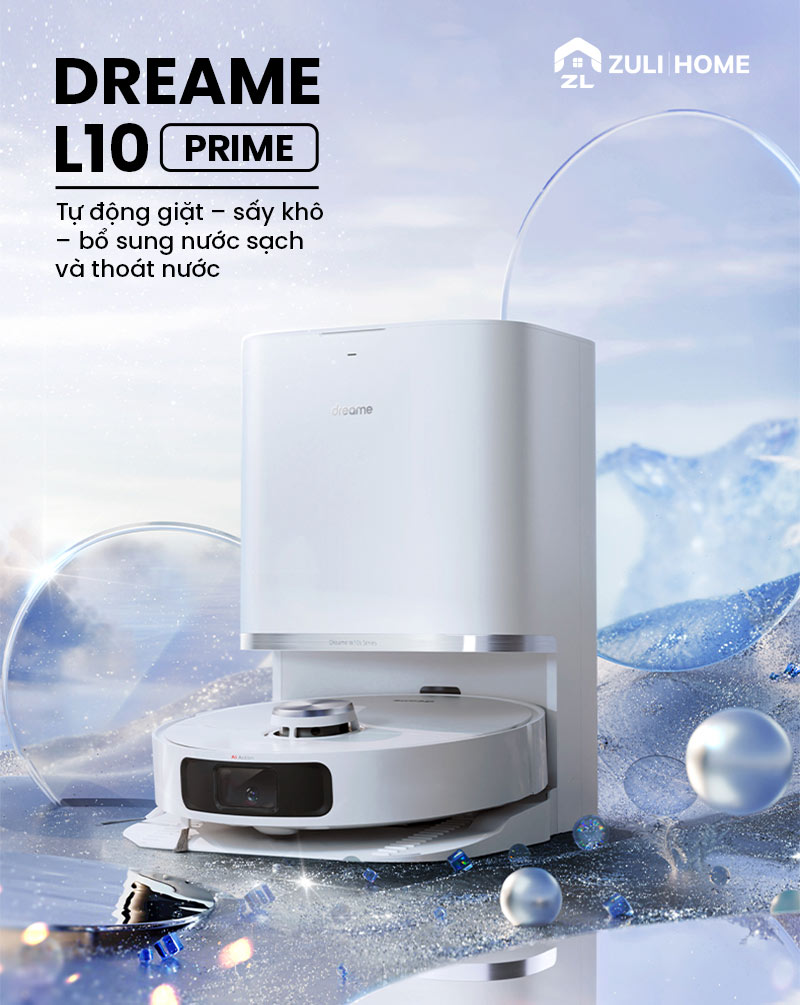 Robot hút bụi lau nhà Dreame L10 Prime tự động giặt – sấy khô – bổ sung nước sạch và thoát nước